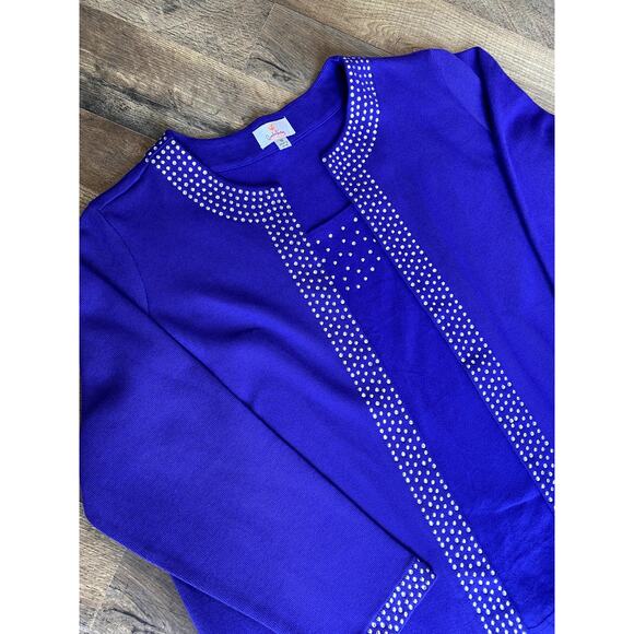 Quacker Factory Women's Royal Purple Rhinestone Knit Tank W/Cardigan Sweater 1X - Picture 1 of 12